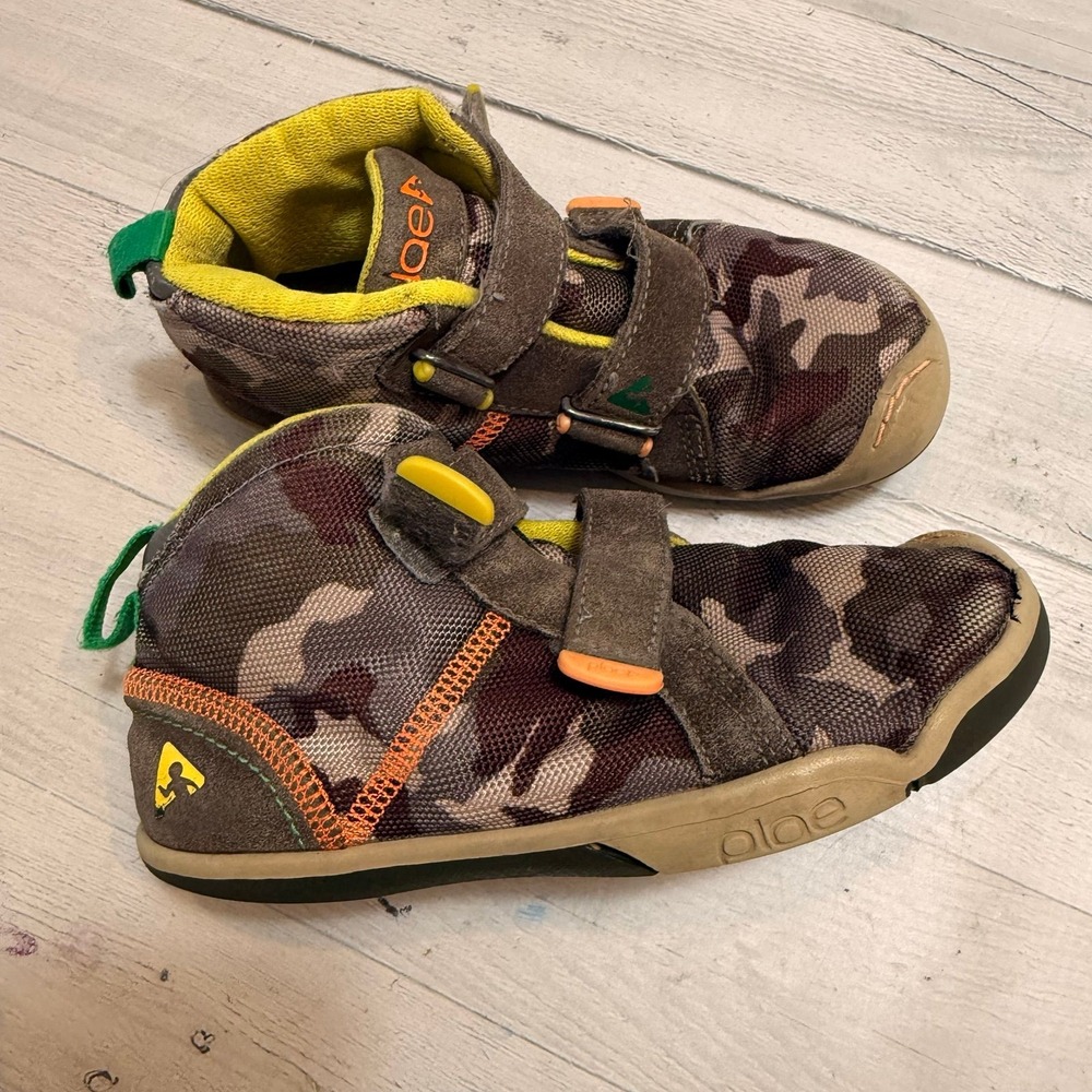 PLAE Kids Sneakers Brown Camo with Yellow & Green Accents